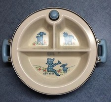 Vintage Plaid Boy Blue EXCELLO Plastic Chrome Divided Childs Baby Warming Plate