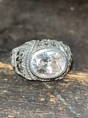 #ad Ati Sterling Silver Quartz Stone And Marcasite Ring Repair Vintage 6.5 $44.25