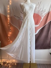 Vintage 80's Val Mode Nightgown White Lace Nylon Slip Dress Long Maxi Sz S