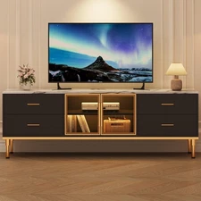 65 in TV Stand with Lights, Modern Entertainment Center with 4 Drawers & Shel...