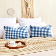 Modern Farmhouse 20" x 12" Pack of 2 Lumbar Blue White With Tassels