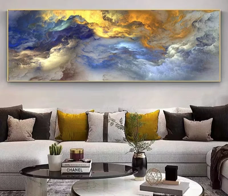 Panoramic View of Golden Abstract Cloudscape Canvas Print Wall Art Home Decor