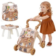 Trotteur Bebe Enfants Jouet 3 en 1 Pousser Brun Plastique