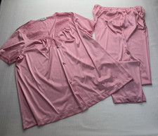 VTG Vanity Fair Pretty Pink  Lace Pajama Set Top  Pants Size Medium MCM Retro