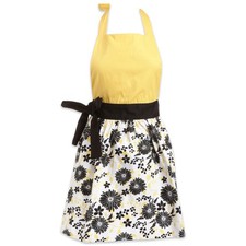 DII Women's Cotton Skirted Kitchen Apron Black Daisy One Size