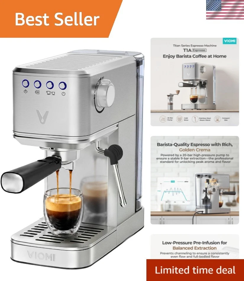 T1 Espresso Machine 20 Bar, Compact Espresso Maker with Milk Frother, Coffee ...