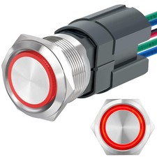 UL Listed 15Amp 22mm Latching Push Button Switch, IP67 12V, Red
