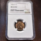 1955-S Lincoln Cent Wheat Penny RD BU Gem NGC MS66 RED