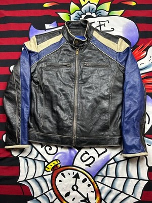 VTG Wilson Leather M. Julian Cafe Racer Moto Jacket Mens Medium Black Blue White