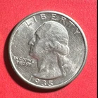 1935 US Washington SILVER Quarter! Choice AU Details! Old US Coin!