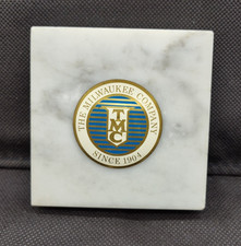 Vintage The Milwaukee Company Since 1904 TMC 3x3 Marble And Metal Paperweight