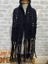 Black sequin highlights long fringed scarf boho accent short oblong S2787