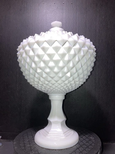 Vintage HUGE  14”  Westmoreland Milk Glass Grandfather Sawtooth CANDY JAR!