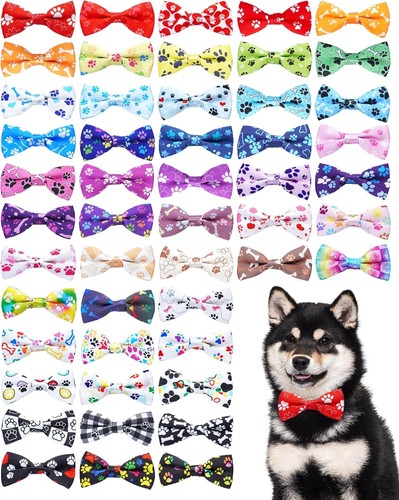 50 Pack Adjustable Dog Bow Ties & Bowknots Set for Stylish Medium Dogs & Cats - Picture 3 of 10
