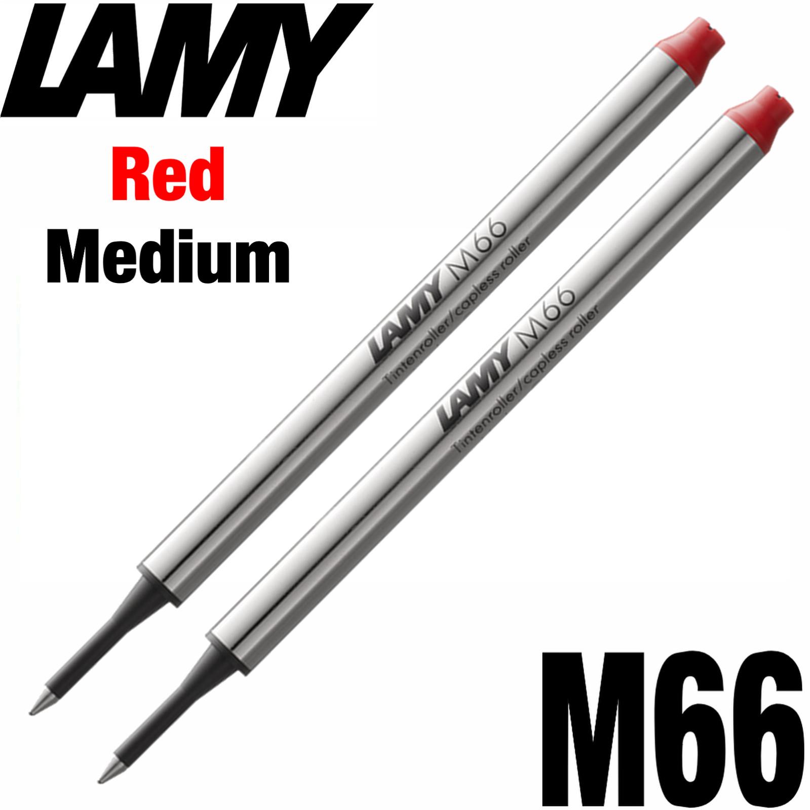 LAMY M66 Rollerball Pen Refill - Medium Tip - Red Ink - Pack of 2