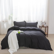 SheRest Black Queen Size Duvet Cover 90x90 Microfiber 3 Piece Set with 2 Pillow