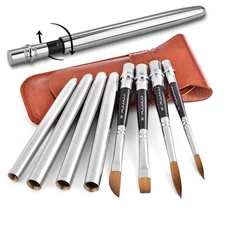 4PCS Kolinsky Sable Travel Watercolor Brushes, Fine Point Round, Leather Pouch