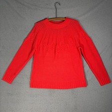 NWT Talbots Women's Coral Red Knit Crew Neck Sweater Leaf Pattern Size L 99