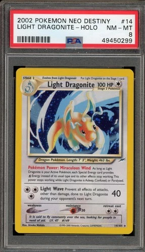 Pokemon Light Dragonite Neo Destiny Unlimited Holo Rare #14 PSA 8