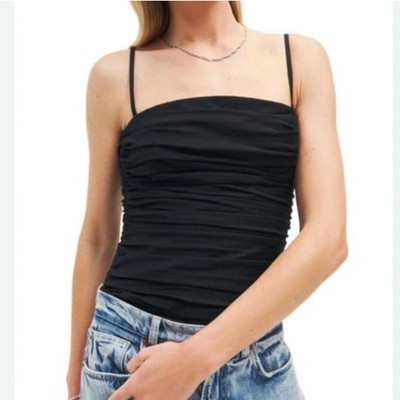 Reformation Orion Organic Cotton Corset Gathered Top BLACK Ruched SIZE 12