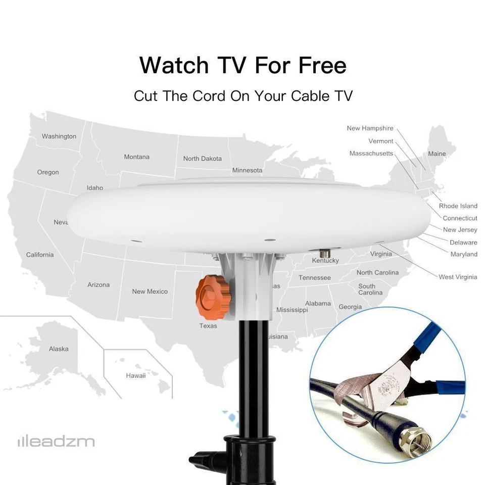 150 Miles 360° Omni-directional Amplified TV Antenna Digital HDTV Leadzm New - Image 4 of 4