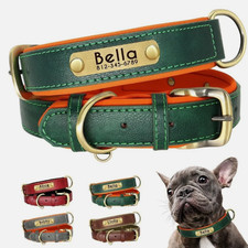 Soft Leather Personalized Dog Collar ID Tag Engraved for Small Medium Large Dogs