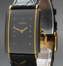 [N MINT] Vintage RADO DiaStar 160.0281.3N Gold Black Date Ceramic Qz Men's Watch