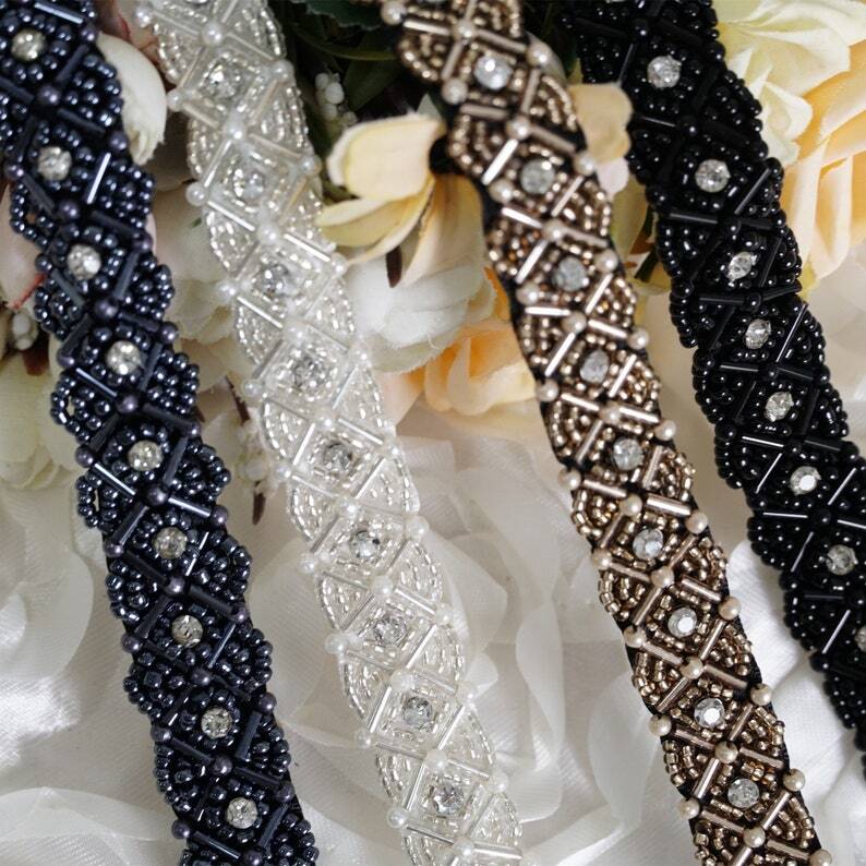 Beaded bridal ribbon Amazon.com: 2 Yards Pearl Beaded Trim Bridal Lace Ribbon  main image 3