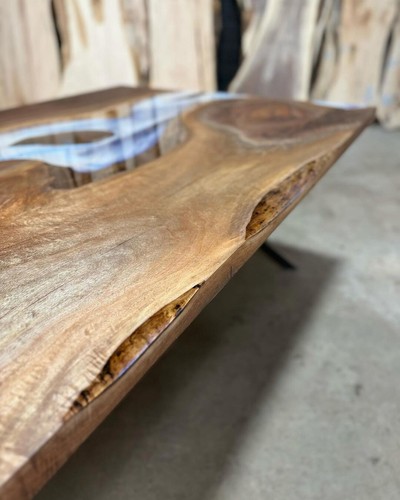 3D Walnut Pearl White & Blue River Epoxy Table – Dining Table / Office Table - Picture 5 of 14
