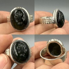 Genuine ancient Roman king intaglio garnet stone solid silver ring