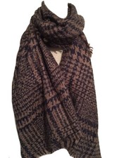 Navy Blue Winter Scarf Brown Super Soft Dogtooth Check Unisex Christmas Gift
