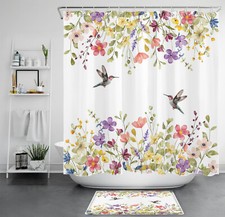 Summer Hummingbird Colorful Wildflower Shower Curtain Bathroom Accessories Set