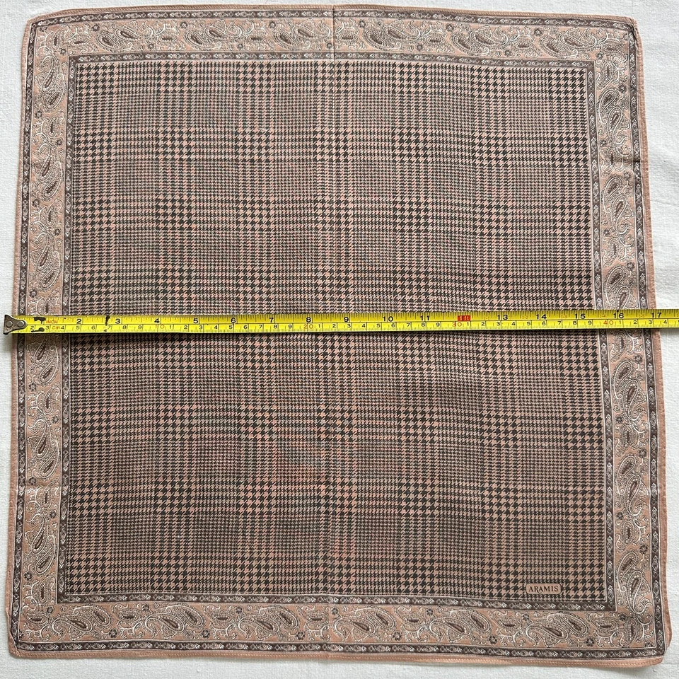 Pañuelo de Colección Pata de Gallo Borde Paisley Marrón Negro Algodón Bolsillo Cuadrado 17" Foto 3 de 3