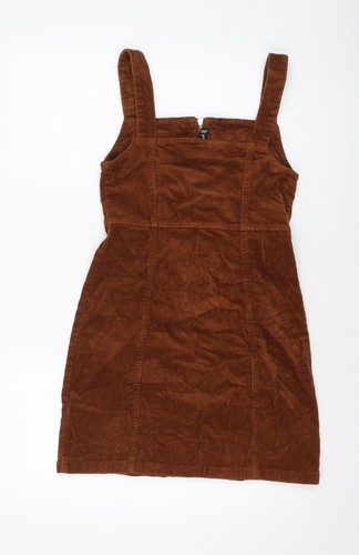 Denim & Co. Womens Brown Cotton Mini Size 8 Square Neck Zip - Picture 2 of 10
