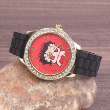 Betty Boop Women's Gold Finish Analog Wristwatch Black Silicone Band