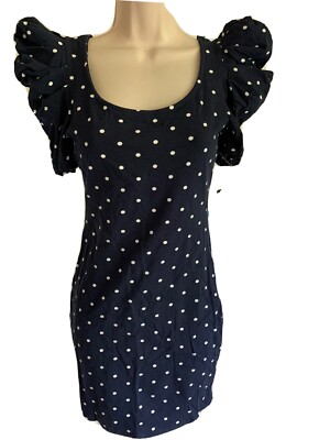 NWT FOREVER TWENTY ONE  stretch knit sheath dress navy blue white dots PS