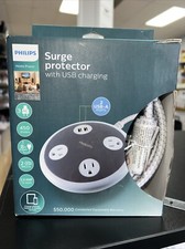 Philips 3 Outlet 450J Surge Protector Orb with 2USB Charging 8 ft. Braided Cord