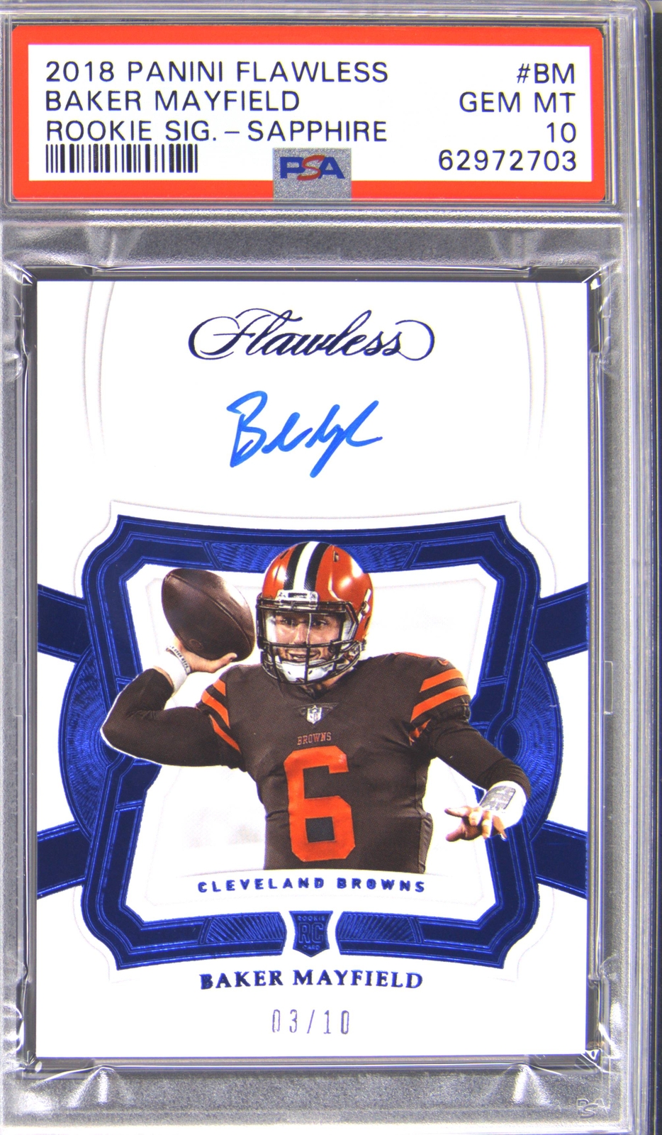 Baker Mayfield Panini Flawless Rookie Signatures #BM Sapphire
