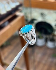 Silver Ring with Turquoise Stone Handmade 925 Sterling Silver For Men Feroza