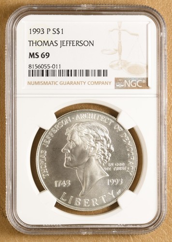 1993 P Thomas Jefferson Commemorative Silver Dollar NGC MS69