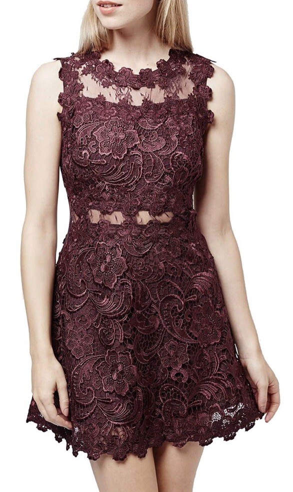 topshop red lace dress TopShop Red Floral Appliqu Sheer Dress