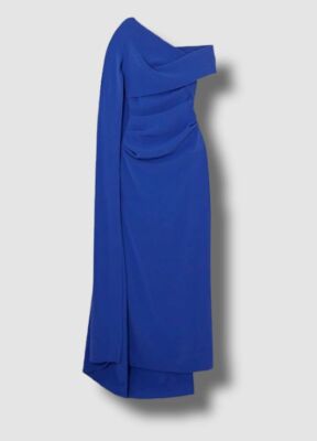 $1995 Talbot Runhof Women's Blue Rosedale One-shoulder Cape Sleeve Gown ...
