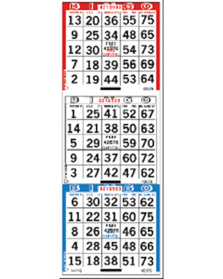 3 on Vertical Bingo Paper Game Cards- Pack of 500 Sheets- Red,White,Blue Border