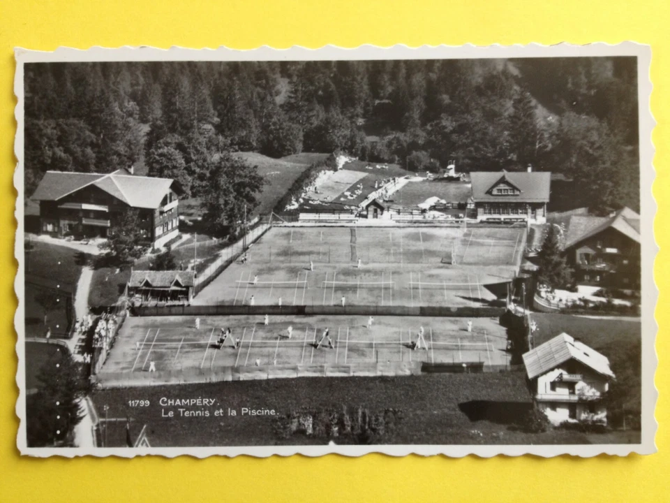 cpsm SUISSE Sport CHAMPÉRY Les Courts de TENNIS et la PISCINE - Photo 1/2