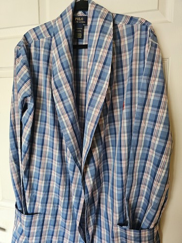Polo Ralph Lauren Pajama Lounge Sleep Robe Blue Pink White Plaid Men’s Size S/ M - Picture 14 of 19