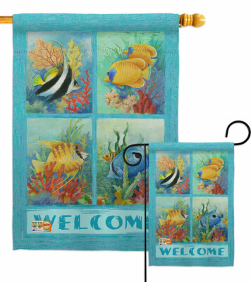 Tropical Fish Collage Garden Flag Sea Creatures Coastal Decorative House Banner
