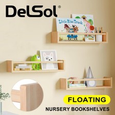 DelSol 3PCS Wood Floating Shelves Wall Nursery Book Shelves Kids Bookshelf Rack