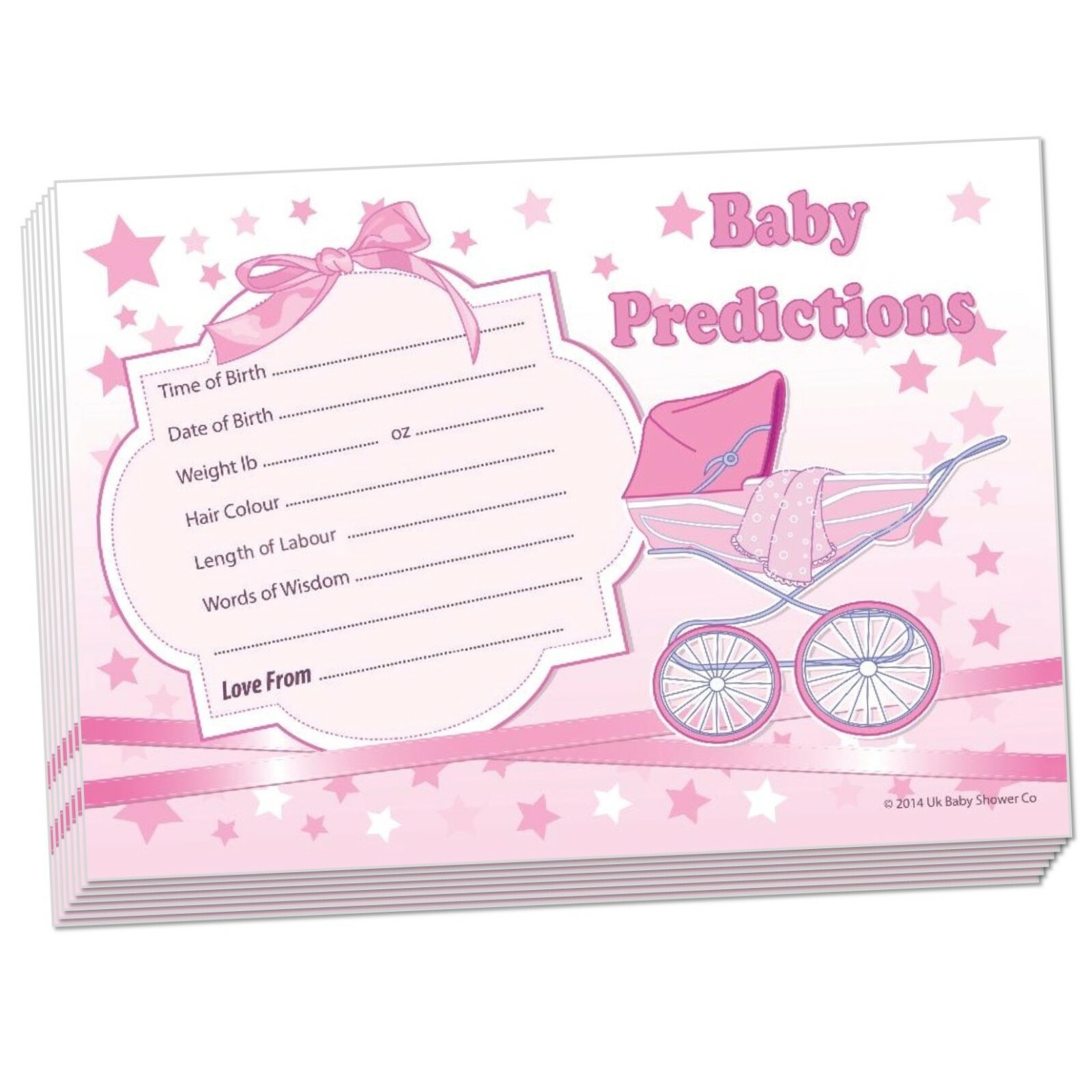 Stars Prediction Cards- Pink, Girl, 20 Guest, Baby Shower, Guess, Family