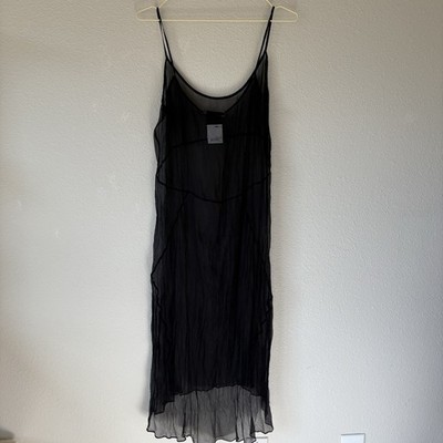 Just Cavalli Roberto Cavalli Black Crinkle Sheer Sleeveless Slip Dress Italy 44