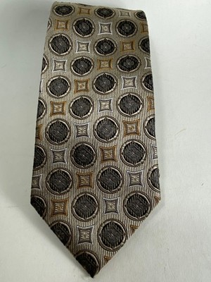 Bruno Piattelli Roma Pure Silk Tie Mens 64'' Gold Brown Geometric Medallion Italy